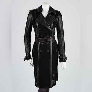 Burberry London Black Mesh & Leather Trench Coat